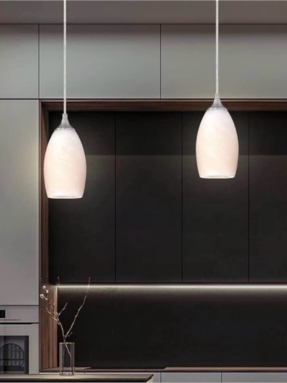 Modern White Glass Pendant Lights - Set of 2